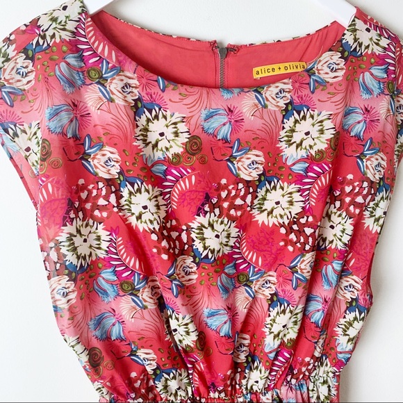 Alice & Olivia Floral Printed Red Silk Blend Dress - Picture 3 of 4